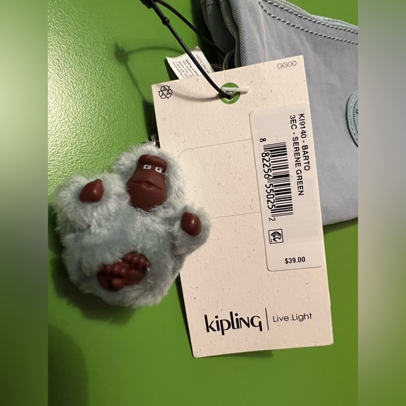 KIPLING Green Barto East West Zipper top Pouch cosmetic bag makeup organizer New - Picture 5 of 6